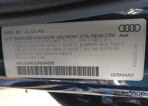 2018 Audi A6 3.0T Premium из США, поврежденный, VIN WAUG3AFC4JN044999